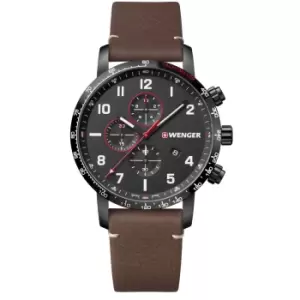 Image of Wenger Attitude Quartz Black Dial Brown Leather Strap Chronograph Mens Watch 01.1543.107