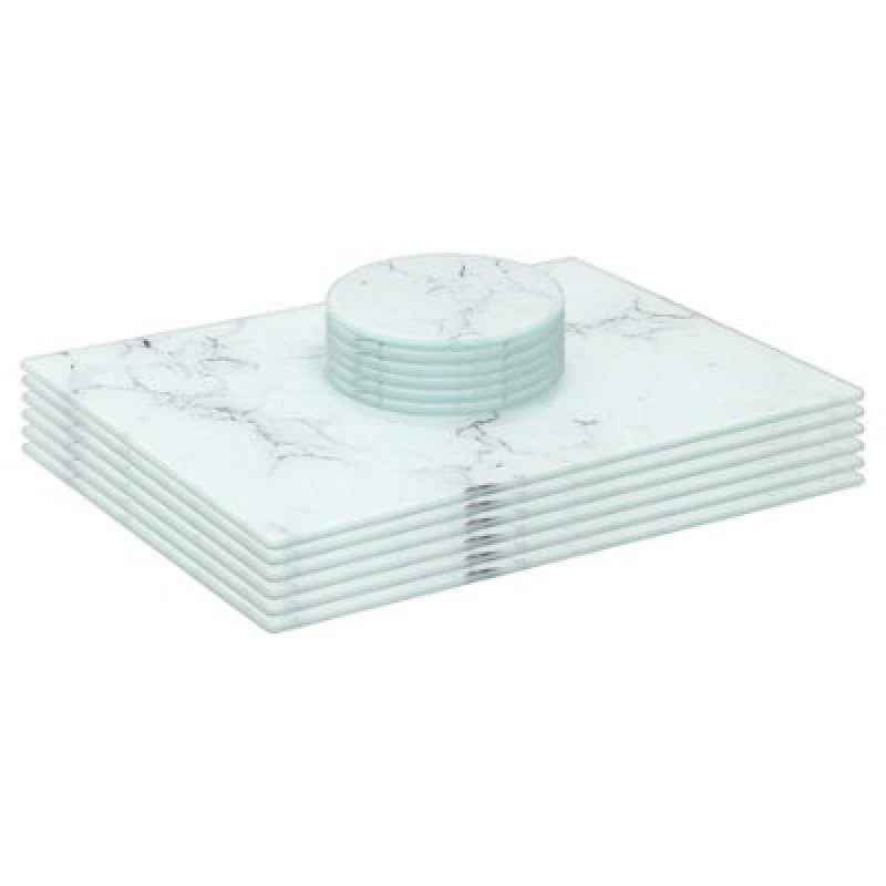 Image of Harbour Housewares 12Pc Glass Placemats & Round Coasters Set - 30 X 20Cm Marble Dining Table Protection Place Mats & Coasters