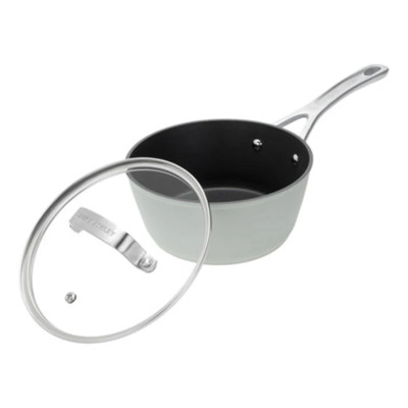 Image of Laura Ashley Forged Aluminium Non-Stick Saucepan With Glass Lid 18Cm - Sage Leaf