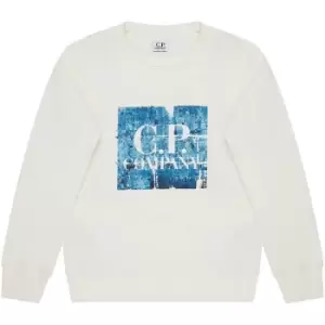 Image of CP COMPANY Boys Faded Logo Sweater - White