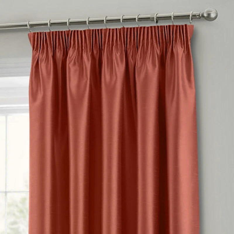 Image of Intimates Faux Silk Pencil Pleat Curtains - Copper