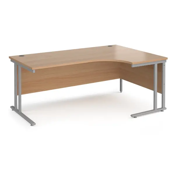 Image of Maestro 25 Right Hand Ergonomic Desk with Silver Frame and Beech Top - 1800mm