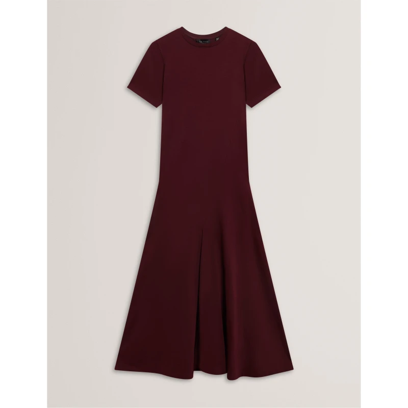 Image of Ted Baker Womens Mixed Midi Tea Dress Oxblood female 8 (XS)