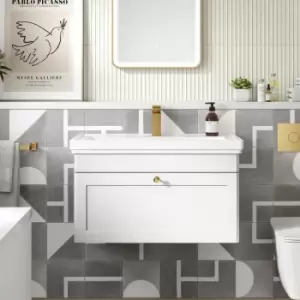 Image of Nuie Classique Wall Hung 1-Drawer Vanity Unit with Basin 500mm Wide Satin White - 1 Tap Hole