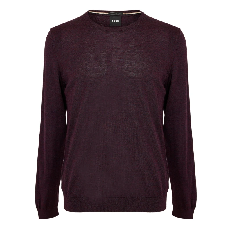 Image of Boss Mens Leno Knit Jumper, Soft Virgin Wool Dark Red male Small