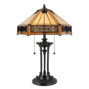 Image of 2 Bulb Twin Table Lamp Tiffany Style Coloured Glass Vintage Bronze LED E27 60W