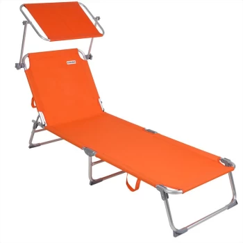 Image of Casaria - Sun Lounger Folding Sunbed Adjustable Backrest Sunshade Breathable Reclinable Beach Garden Pool Fast Dry Orange