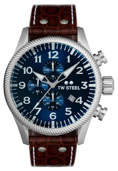 Image of TW Steel VS111 Mens Volante Blue Chronograph Dial Brown Watch