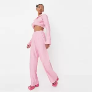 Image of Missguided Plisse Wide Leg Trouser - Pink