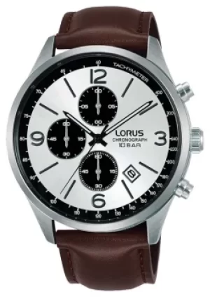 Image of Lorus Chronograph White Dial Brown Leather Strap RM321HX9 Watch