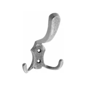 Image of Triple Hat Coat Hanger Hook Door Wall Bath With Fixings - Colour Old Silver - Pack of 2