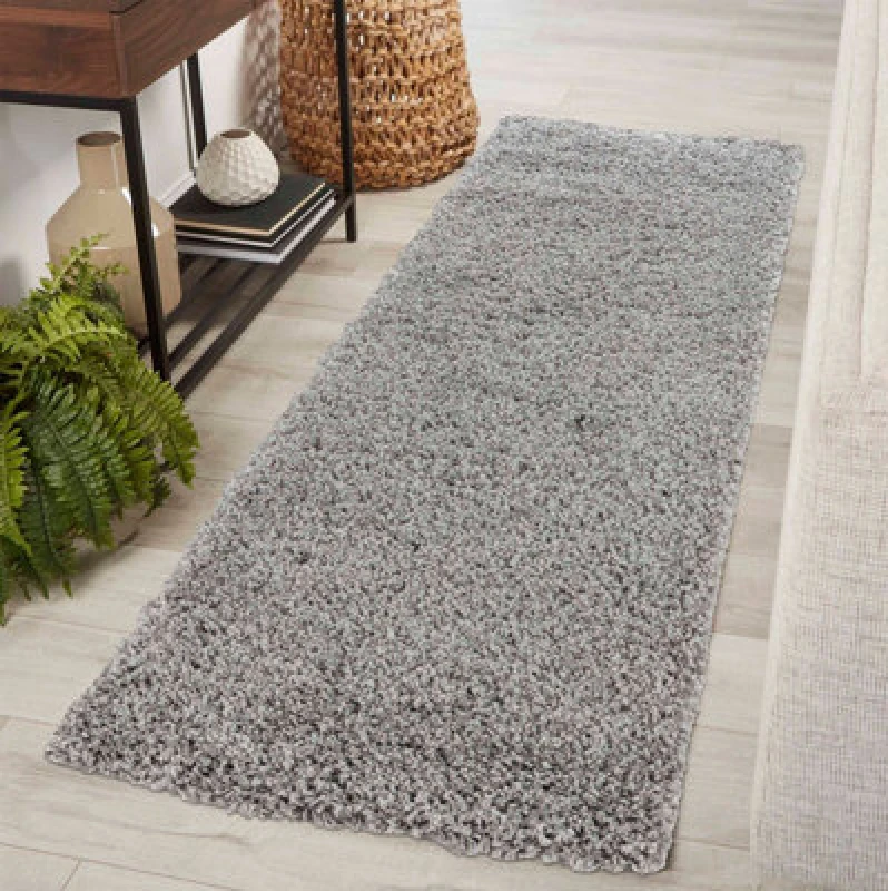 Image of Desire Rugs Plain Living Room Shaggy Area Rugs Grey Runner 60X220 Cm