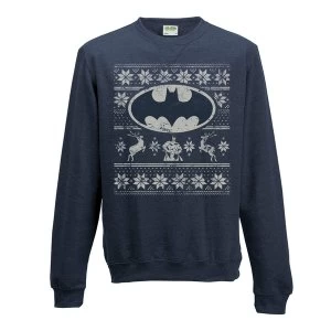 Image of Batman - Fair Isle Logo Mens Medium Christmas Jumper - Blue