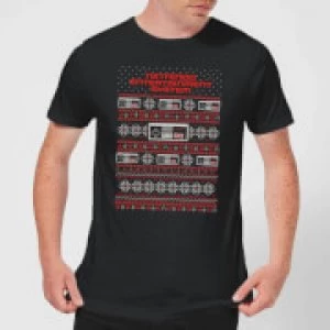 Image of Nintendo NES Pattern Mens Christmas T-Shirt - Black - S