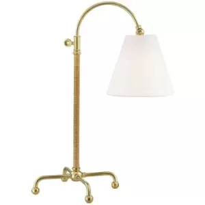 Image of Curves No. 1 1 Light Floor Lamp W/ Rattan Accent Brass, Linen