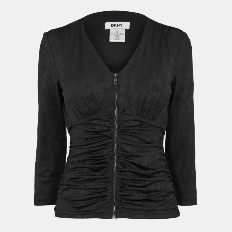 Image of DKNY Womens Long-Sleeve Zip T-Shirt Black female 8 (XS)