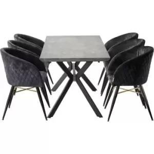 Image of 7 Pieces Life Interiors Vittorio Blaze Dining Set - an Ash Extendable Rectangular Wooden Dining Table and Set of 6 Black Dining Chairs - Black