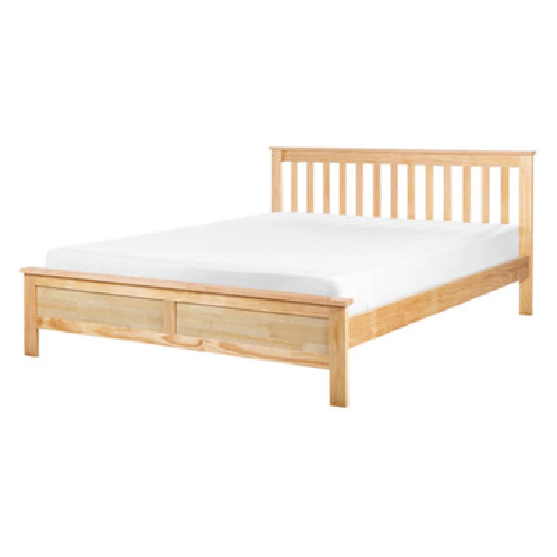 Image of Beliani Bed Pine Wood Mayenne 140 X 200 Cm (Eu Double) Light Brown