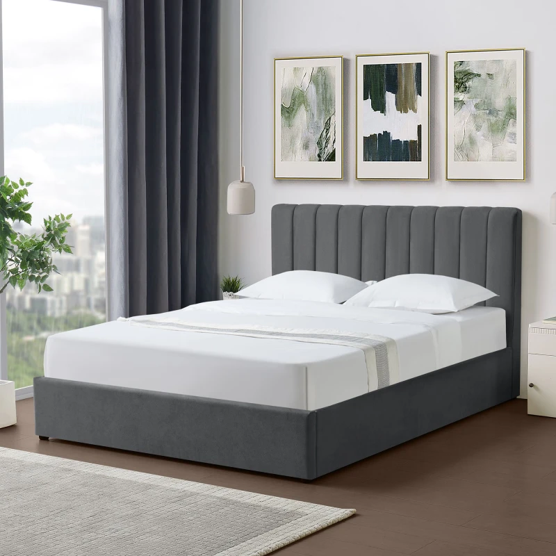 Image of Artemis Home Evelynne Fabric 150cm Kingsize Ottoman Bed Frame with Storage in Dark Grey Size: King Dark Grey Unisex King