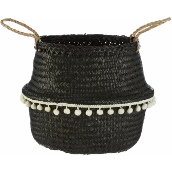 Image of Premier Housewares - Black Finishing Basket Storage Solution For Pantry Kitchen Closet Bathroom Seagrass Basket With Vintage Design 30 x 28 x 30