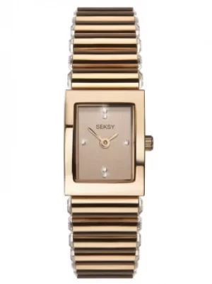 Image of Sekonda Ladies Seksy Edge Silver Stone Set Rose Gold Plated...