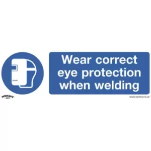 Image of Worksafe SS54V10 Safety Sign Wear Eye Protection When Welding Self...
