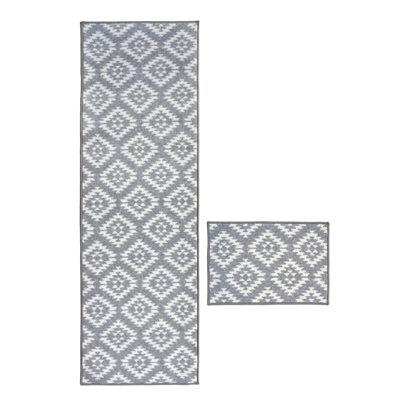 Image of Homemaker Aztec Tile Runner & Mat Set Grey unisex 57x100