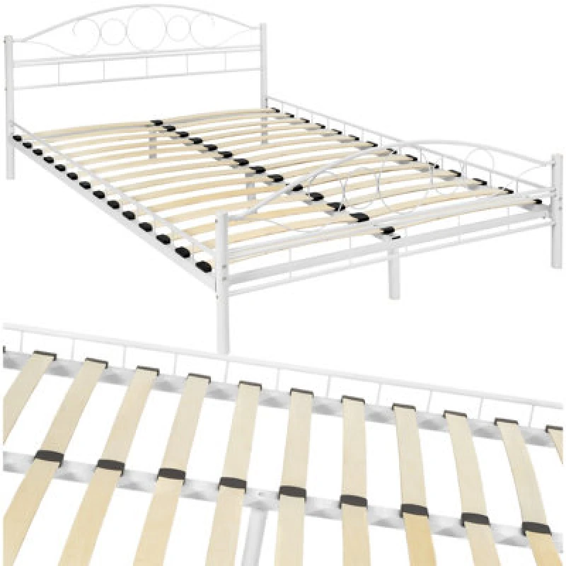 Image of Tectake Metal Bed Frame Art With Slatted Base 200 X 140 Cm - 60 Cm - White/white