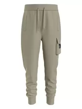 Image of Calvin Klein Jeans Boys Badge Cargo Sweatpants - Wheat Fields, Wheat Fields, Size 10 Years