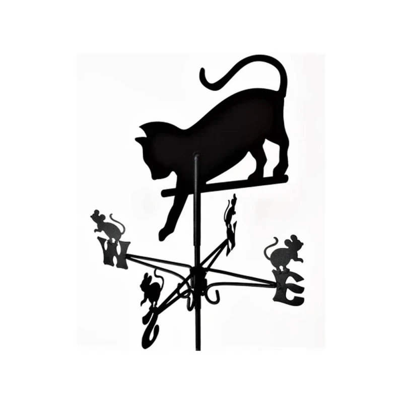 Image of FenceArt Traditional Weathervane Cat Chasing Mouse - Steel L39xW39xH80cm Black Unisex