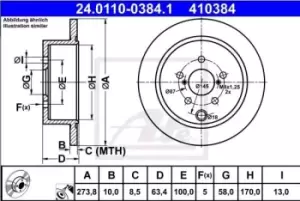 Image of ATE Brake disc 24.0110-0384.1 Brake rotor,Brake discs SUBARU,FORESTER (SJ),XV (_GP_),XV (GT),IMPREZA Schragheck (GP),IMPREZA Stufenheck (GJ)