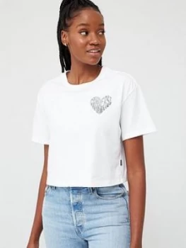Image of Converse Left Chest Heart Cropped T-Shirt - White