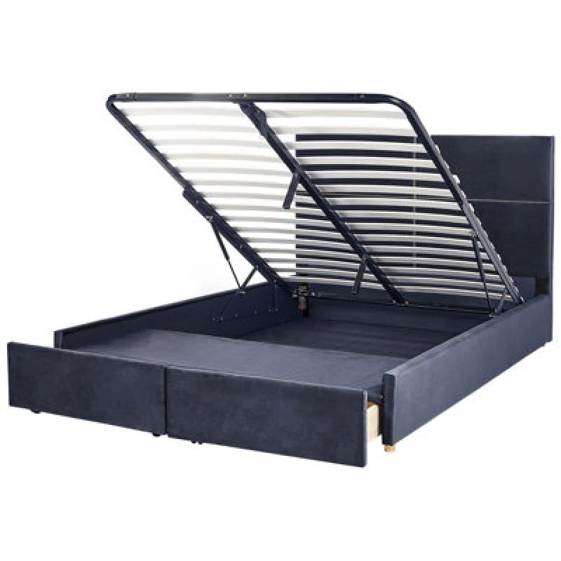 Image of Beliani Ottoman Bed Velvet Vernoyes 180 X 200 Cm (Eu Super King) Black