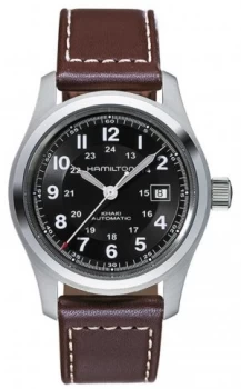 Image of Hamilton Mens Khaki Field Auto 42mm Black Dial Brown Leather Watch