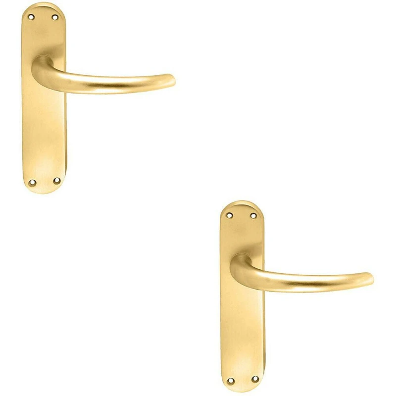 Image of Loops 2x PAIR Slim Round Bar Handle on Shaped Latch Backplate 185 x 40mm Satin Brass Metallics