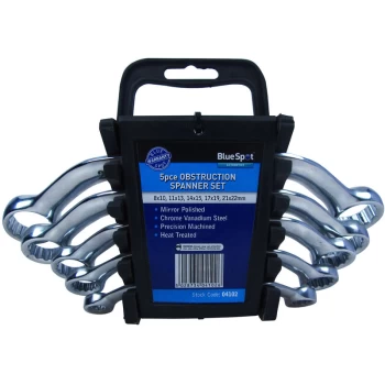 Image of Bluespot - 04102 5 Piece Chrome Vanadium Metric Obstruction Spanner Set (8-22mm)