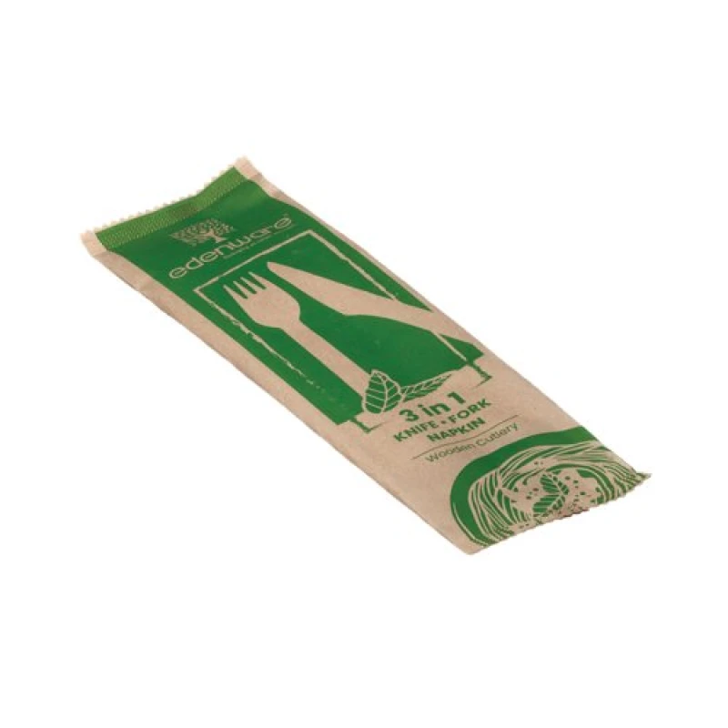Image of 3-in-1 Wooden Cutlery Meal Pack (Pack of 500) G02011