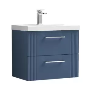 Image of Deco Satin Blue 600mm Wall Hung 2 Drawer Vanity Unit with 40mm Profile Basin - DPF393A - Satin Blue - Nuie