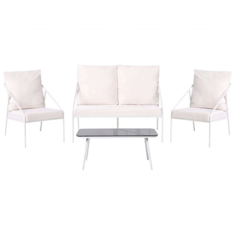 Image of Beliani Garden Lounge Set With Table 4 Seater Ustica Metal White