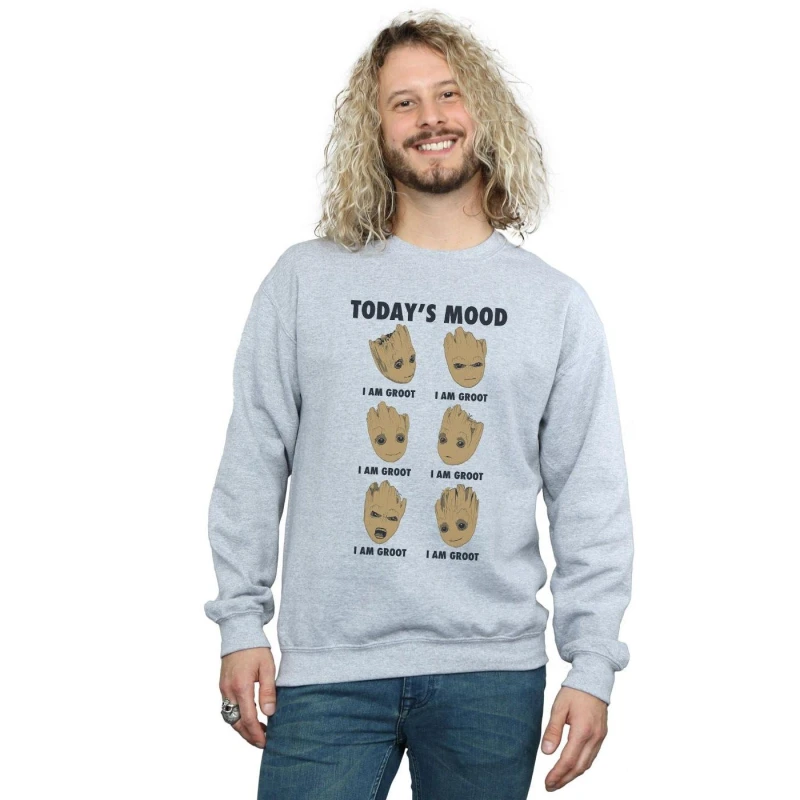 Image of Marvel Marvel Men Guardians Of The Galaxy Groot Today's Mood Sweatshirt in Grey Size: Small Grey S Male 5057864040180