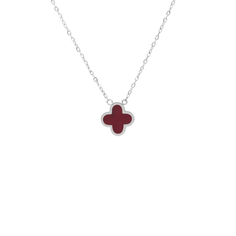 Image of Say It With Plum Crystal Clover Necklace - Silver Size: 18" Silver Unisex 18"