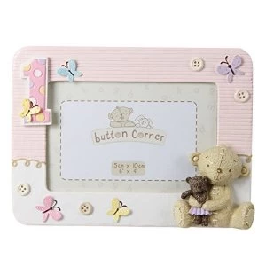 Image of 6" x 4" - Button Corner My 1st Birthday Pink Photo Frame