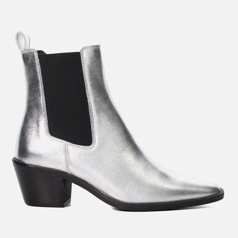 Image of Dune London Womens Pexas Leather Heeled Boots - UK 8 Silver Boots female 0092507290008515 8