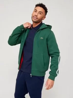 Image of Lacoste Taping Zip Through Hoodie, Green, Size L, Men