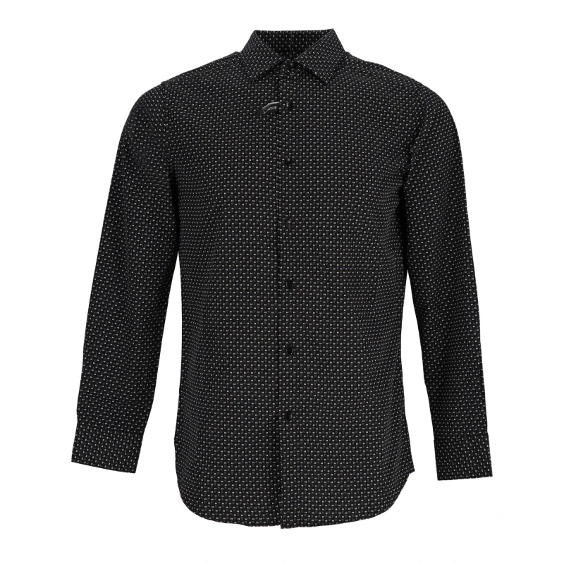 Image of Scotch and Soda Mens Long-Sleeve Patterned Shirt Black/Grey male 14.5 inch