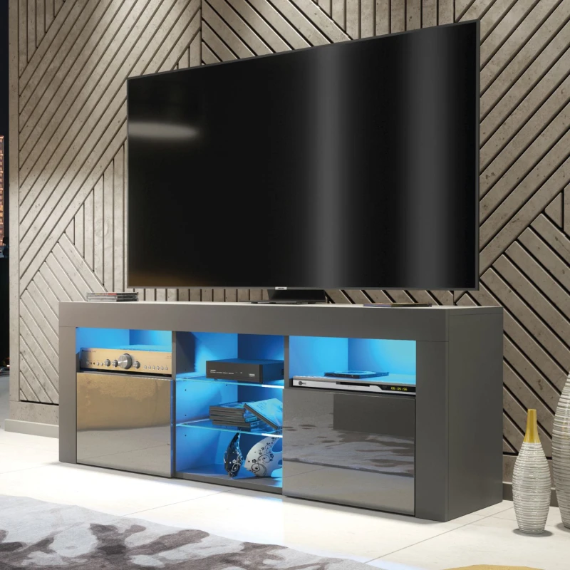 Image of Mex Furniture LTD TV Unit 145cm Matt Body & Gloss Doors Dark Grey