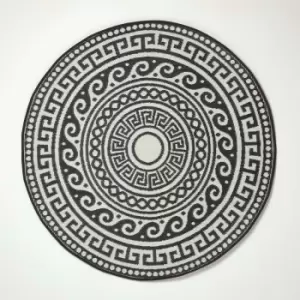 Image of Homescapes - Enid Aztec Black & White Round Outdoor Rug, 180cm - Black and White