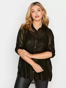 Image of Yours Shirt Black Gold Shimmer, Black, Size 20, Women