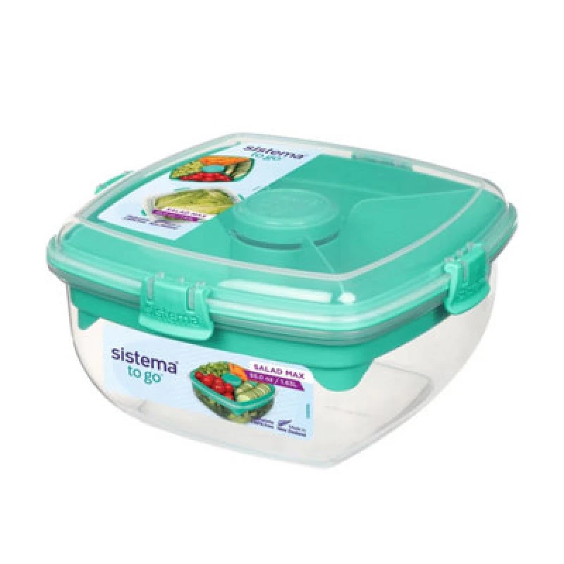 Image of Sistema Sistema Salad Max to Go Coloured Clip 1.63L Clear 21357 21357