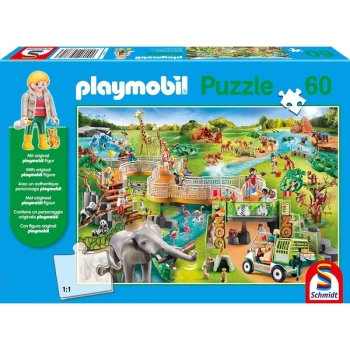 Image of Playmobil: A Zoo Adventure Puzzle & Play Jigsaw Puzzle - 60 Pieces (Includes 1 Figure)